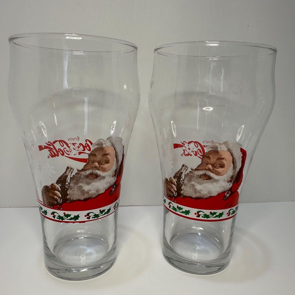 Set of 6 Vintage Coca Cola Santa Glasses - Christmas Tumblers - Coke Advertising